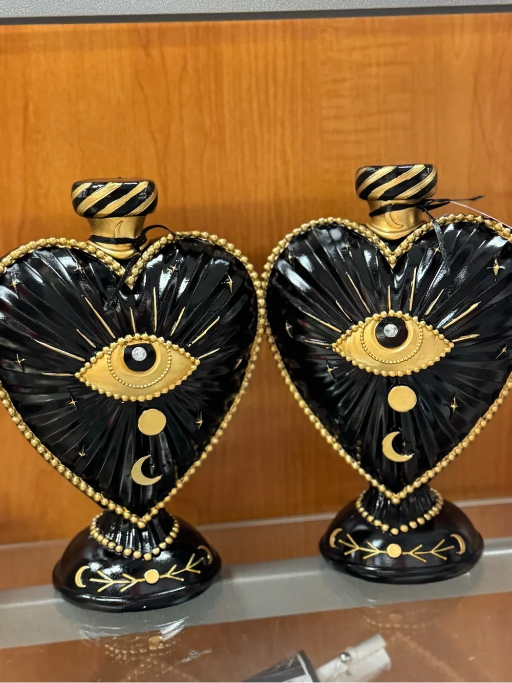 Black and Gold Heart Accent Bottles - Decorative Home Accent